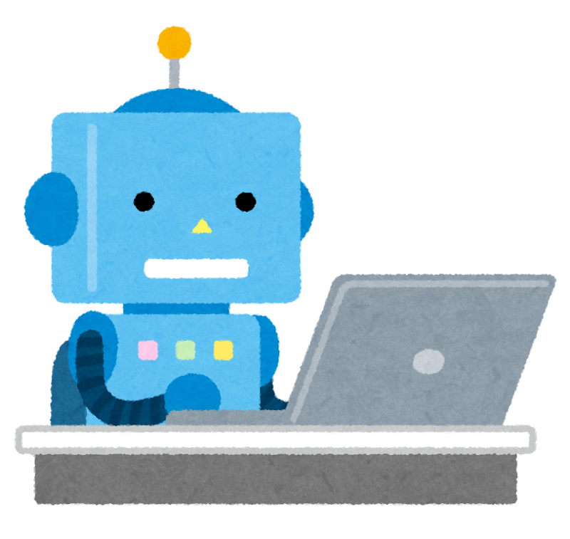 AIロボットがパソコンを操作するイラスト