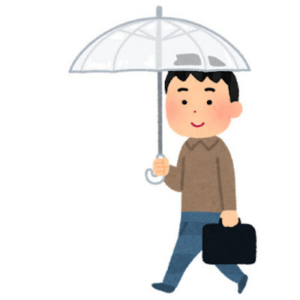 雨の中を傘をさして歩く人のイラスト