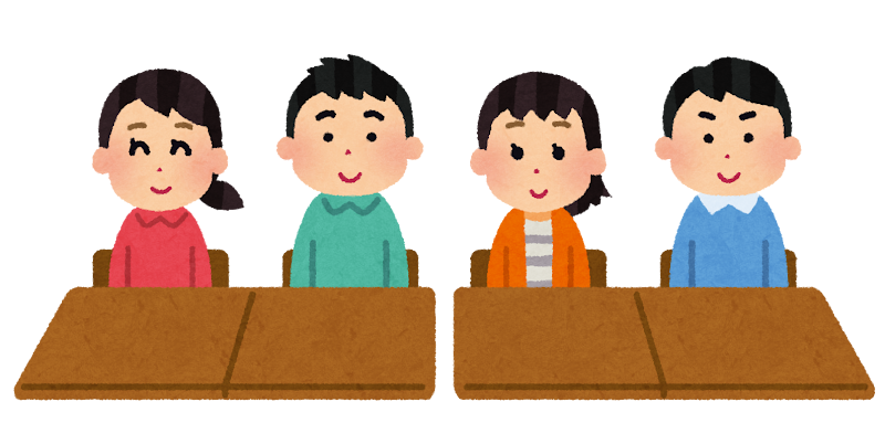 着席している小学生たちのイラスト