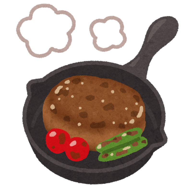 スキレットのハンバーグのイラスト