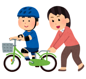 自転車の練習をする子どものイラスト
