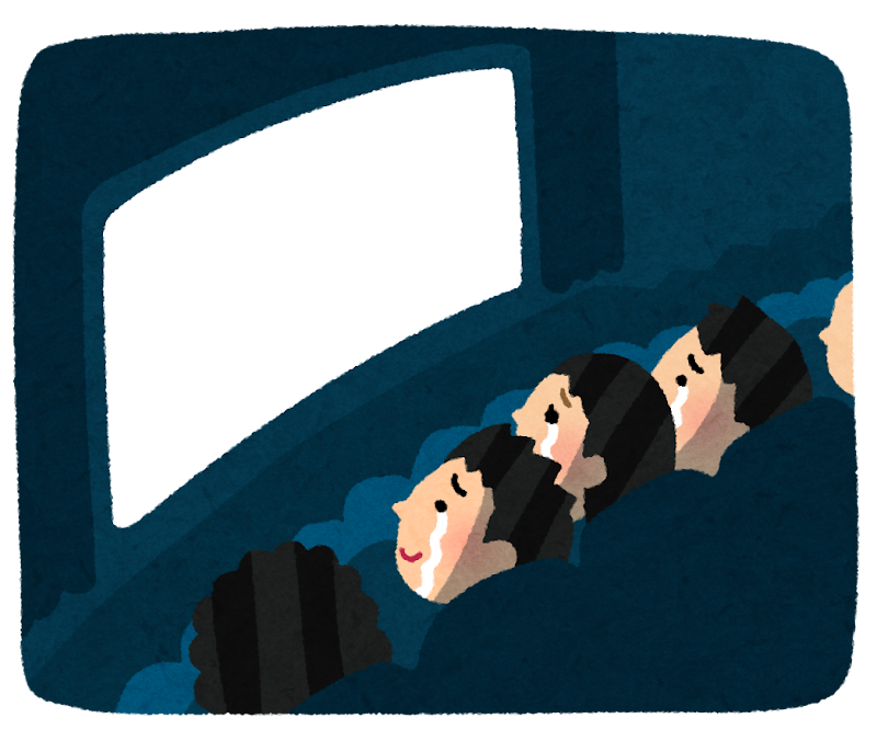 映画を見て感動して泣いている人のイラスト