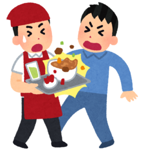 店員とぶつかる客のイラスト