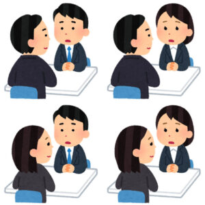会社で相談する人たちのイラスト