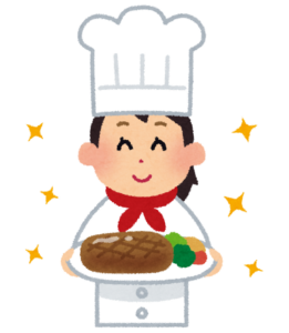 料理を差し出すシェフのイラスト