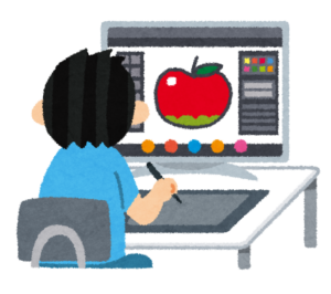 ペンタブレットを使うデザイナーのイラスト