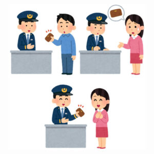 落とし物を届ける人と受け取る人のイラスト