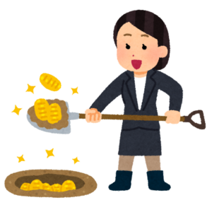 金を掘り当てて喜ぶ人のイラスト