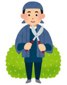 植木の枝を切る庭師のイラスト