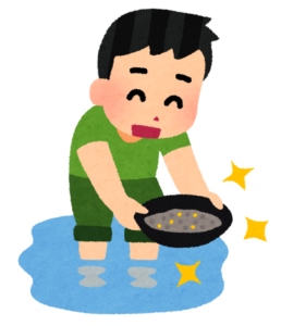 砂金採りをする人のイラスト