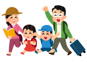 旅行に行く家族のイラスト