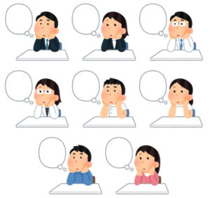 いろいろな考え事をしている人たちのイラスト