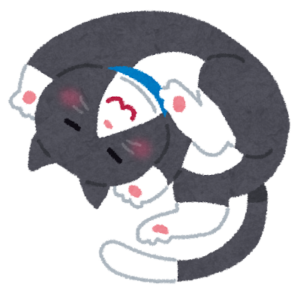 丸くなって眠る猫のイラスト