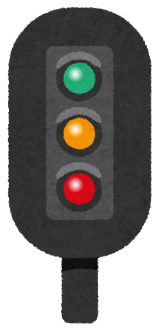 赤・黄・緑の3色が並んだ鉄道用信号機のイラスト