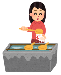 手水舎で清める人のイラスト