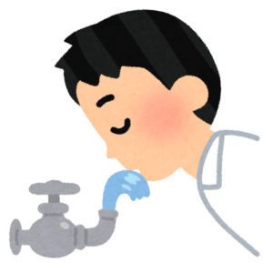 水道の蛇口から水を飲む人のイラスト