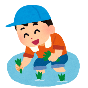 田植えをする子供のイラスト