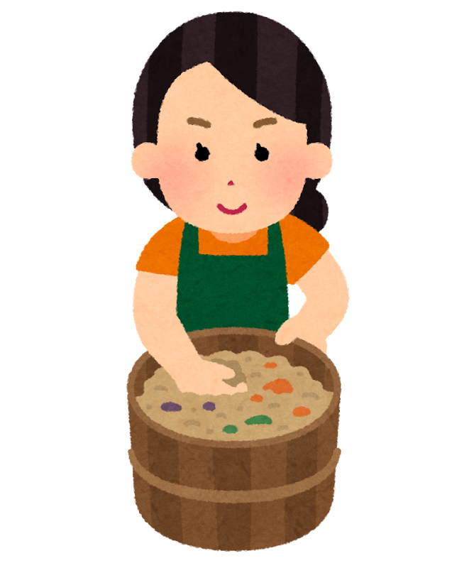ぬか床を混ぜる人のイラスト