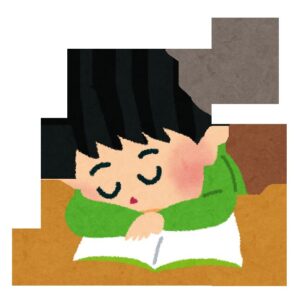机で居眠りをする子どものイラスト