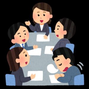 会議中に一人が居眠りするイラスト