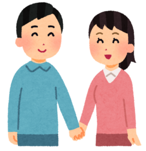手をつなぐ男女のカップルのイラスト