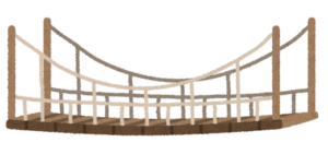 谷にかかる揺れる吊り橋のイラスト