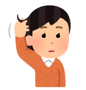 自分の髪の毛に触れて考える人