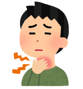 のどに手を当てる人