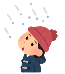 空から降るあられを見上げる子どものイラスト