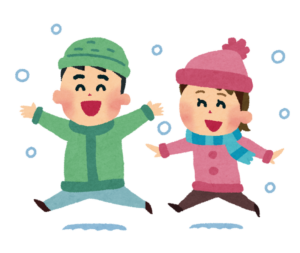 雪の中ではしゃぐ子どものイラスト
