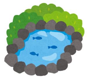 石で囲まれた池のイラスト