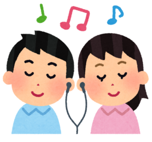 イヤホンで音楽を聴く若者のイラスト