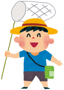 虫取り網を持つ子どものイラスト