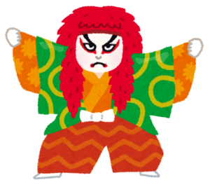 連獅子を演じる歌舞伎役者のイラスト
