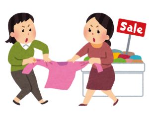 セール品を奪い合う人のイラスト