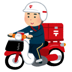 バイクで配達する郵便配達員のイラスト
