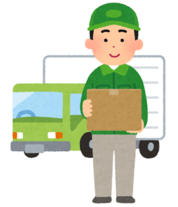 宅配トラックと荷物を運ぶ配達員のイラスト