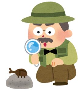 虫めがねで昆虫を観察する人
