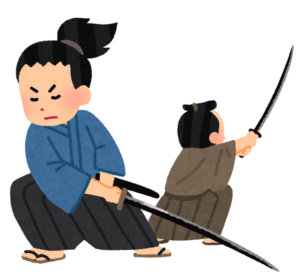 対峙する二人の侍のイラスト