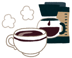 コーヒーカップとコーヒーメーカーのイラスト