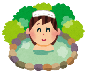 温泉に入る女性