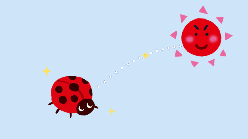 太陽に向かって飛ぶてんとう虫のイラスト