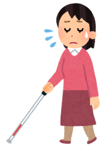 白杖を持って困った様子の女性のイラスト