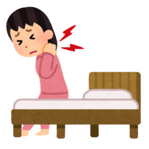 寝違えて首を痛めた女性のイラスト