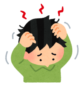 頭がかゆくて両手で掻いている人のイラスト