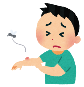 蚊に腕を刺されて困っている人のイラスト