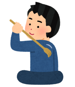 孫の手で背中を掻いている人のイラスト