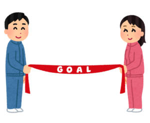 ゴールテープを持つ係員のイラスト