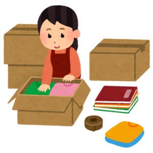 引っ越しの荷造りをする人のイラスト