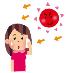 強い日差しに照らされる女性のイラスト